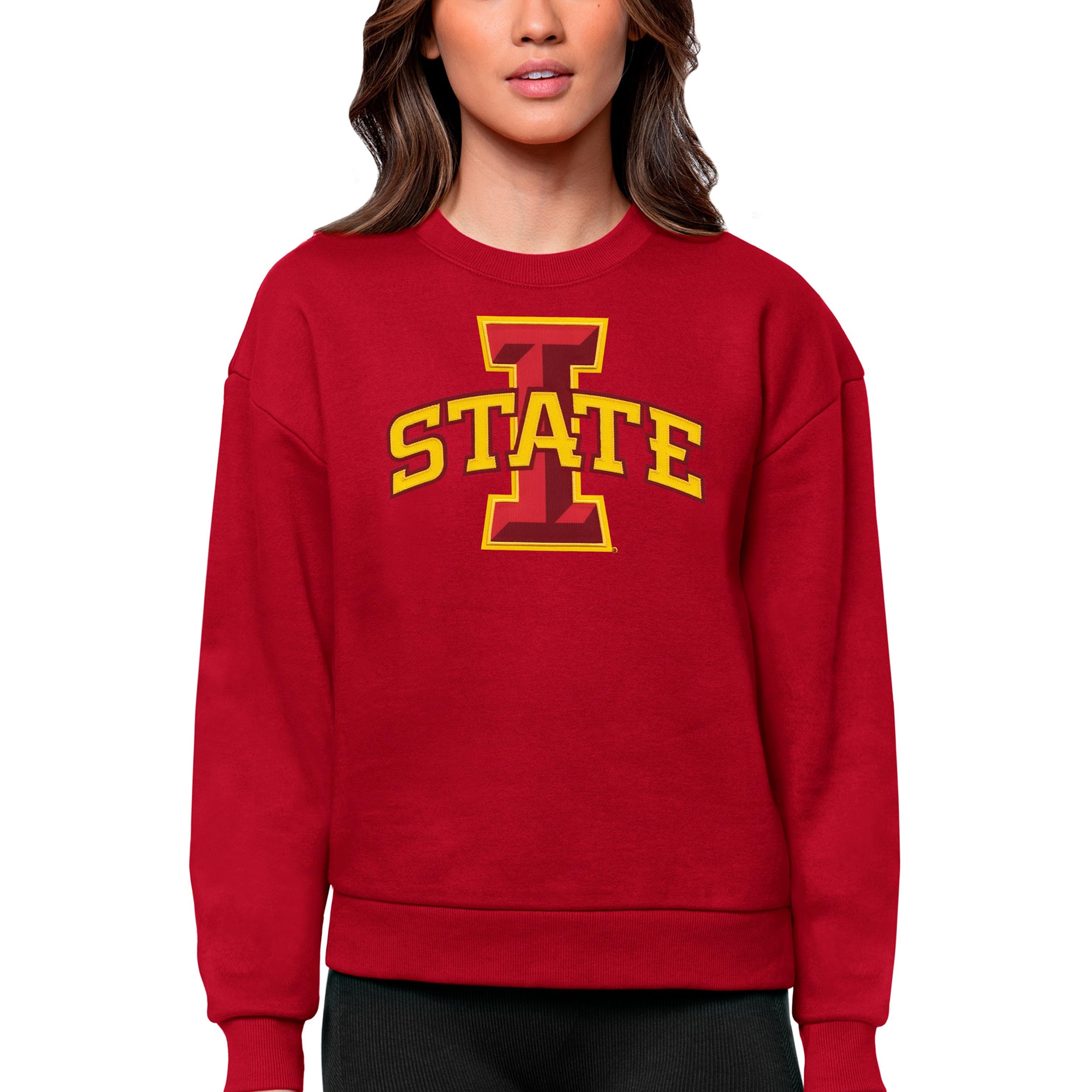 Women's Antigua Cardinal Iowa State Cyclones Victory Crewneck Pullover Sweatshirt